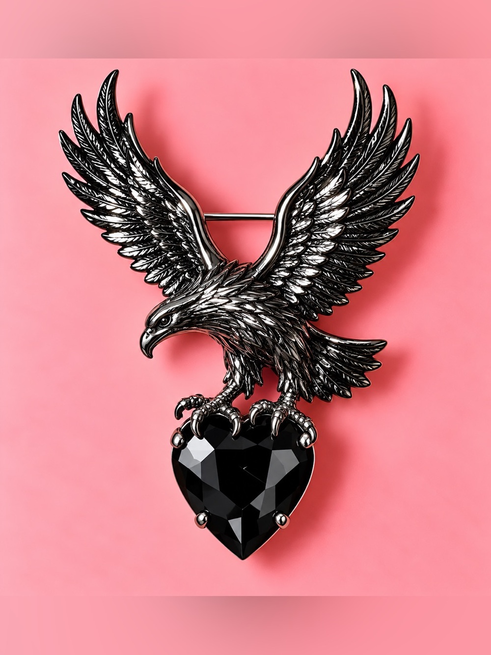 Black Eagle Heart Brooch Pendant - Women Jewelry